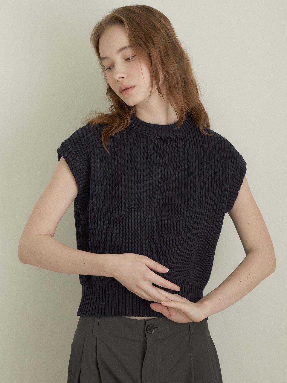 LARGO Sleeveless Knit Vest_Dark Navy