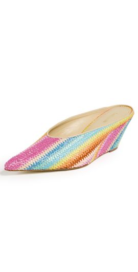 Larroudé Larroudé Rainbow Raffia Mules Rainbow Raffia