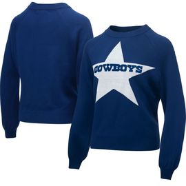 LAUREN JAMES Women's Lauren James Navy Dallas Cowboys Wordmark Star Raglan Pullover Sweater 