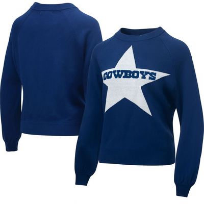 LAUREN JAMES Women's Lauren James Navy Dallas Cowboys Wordmark Star Raglan Pullover Sweater 