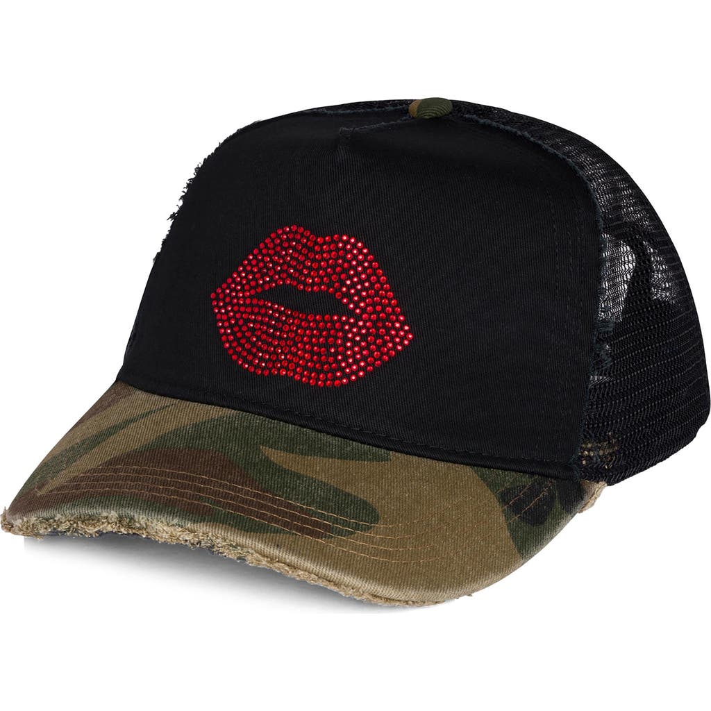 Lauren Moshi Lauren Moshi Jilly Crystal Red Lip Trucker Hat
