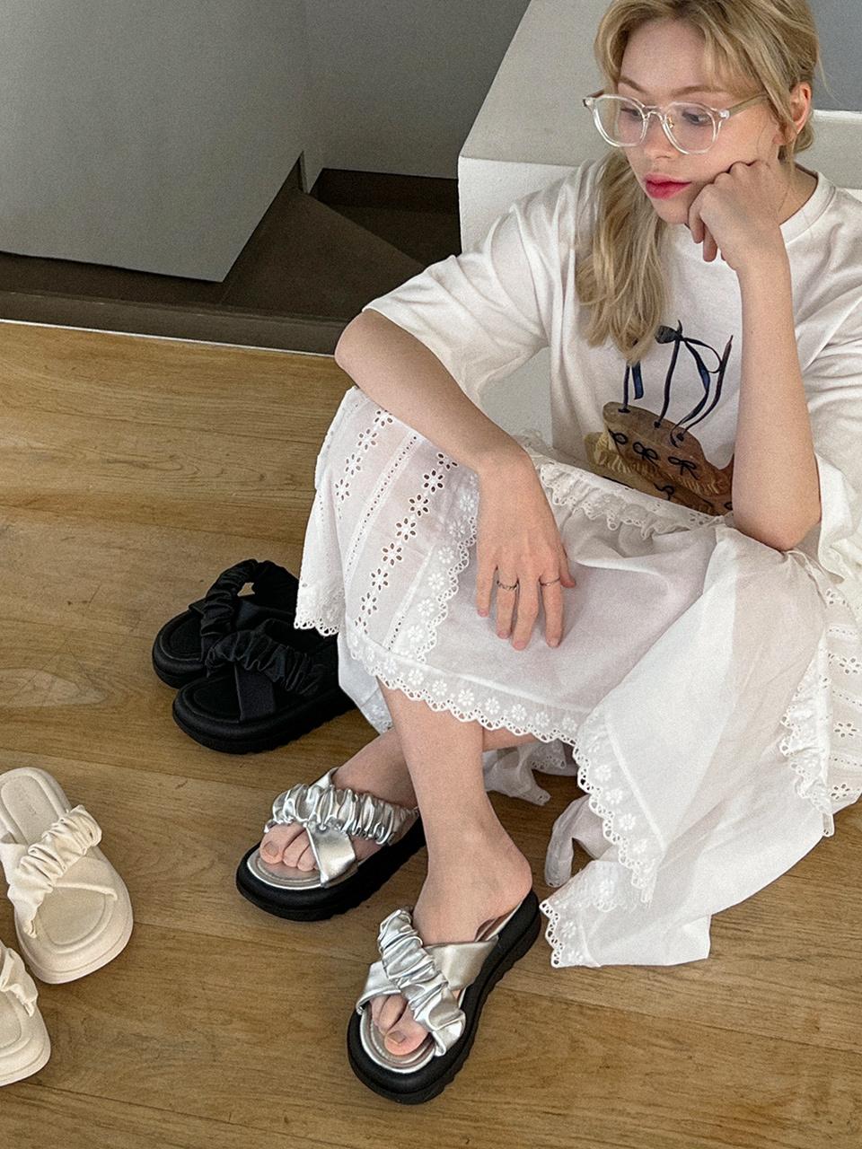 Lazy Anne Refine Shirring Strap Platform Slipper (3 Colors)