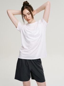 LAZYBEE Aero Touch W Short Sleeve Shorts Tops [White]