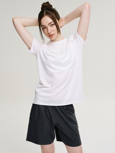 LAZYBEE Aero Touch W Short Sleeve Shorts Tops [White]