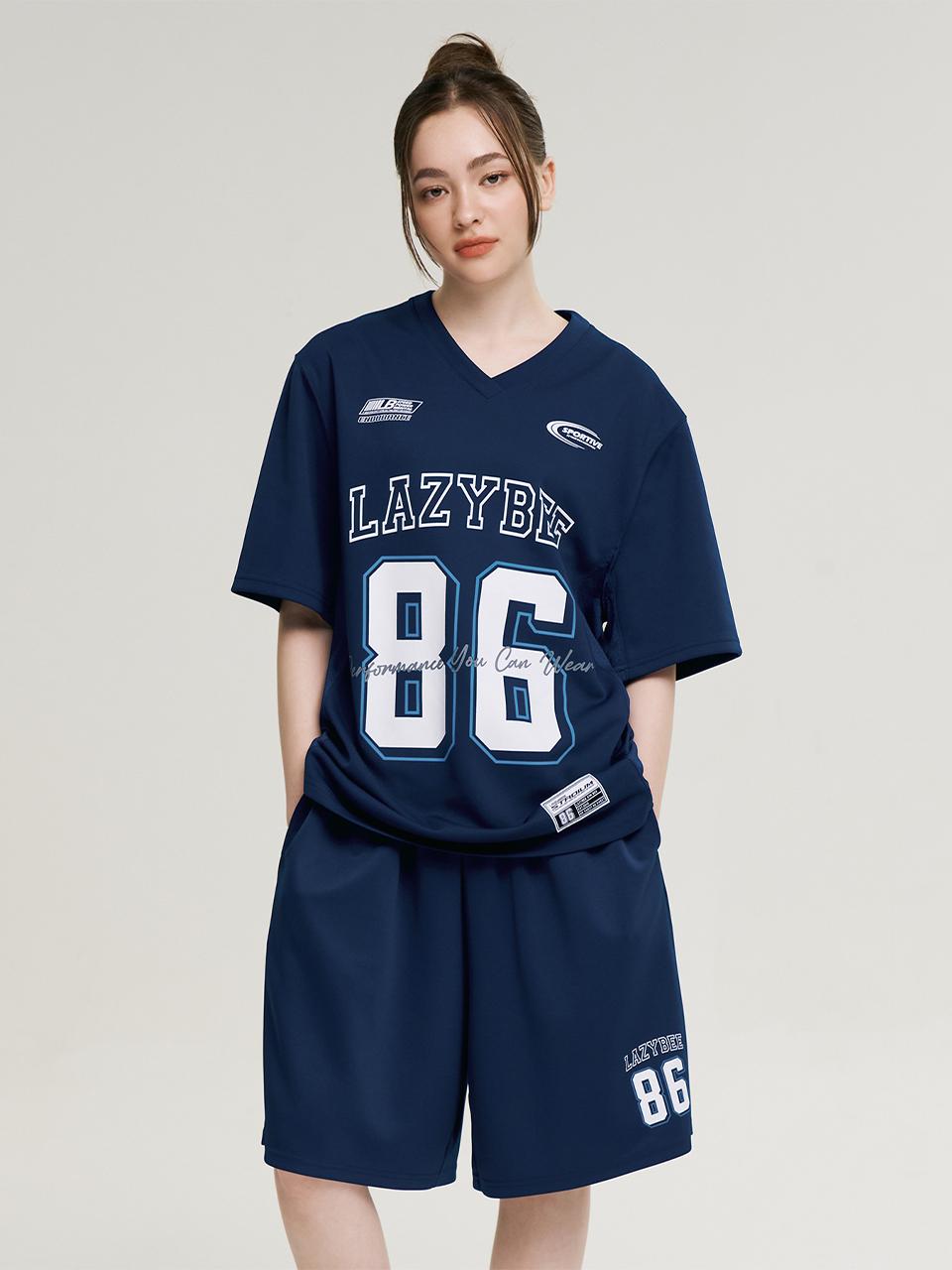 LAZYBEE Jersey Overfit W Short-Sleeve Bermuda Shorts Activewear Top [Navy]