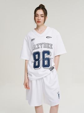 LAZYBEE Jersey Overfit W Short-Sleeve Bermuda Shorts Tops [White]