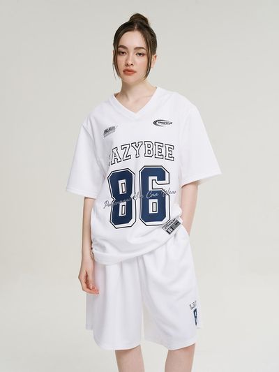 LAZYBEE Jersey Overfit W Short-Sleeve Bermuda Shorts Tops [White]