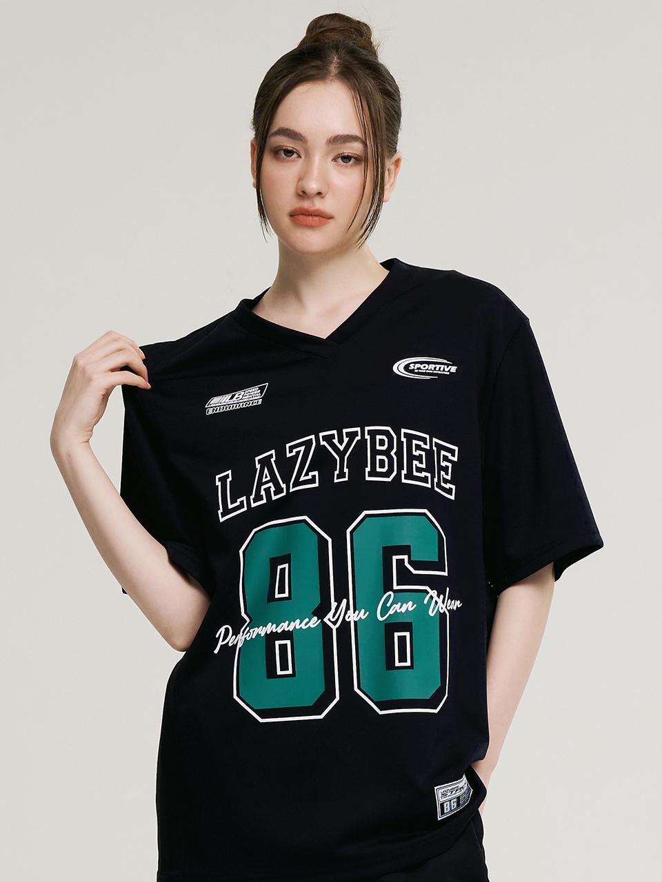 LAZYBEE Mixed Mesh Jersey Overfit Short Sleeve Top (W)