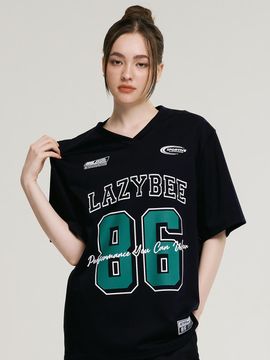 LAZYBEE Mixed Mesh Jersey Overfit Short Sleeve Top (W)