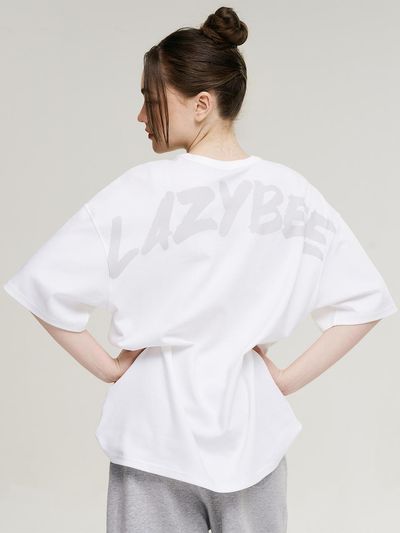 LAZYBEE Power Lifting Overfit Short Sleeve Tops [WHITE]