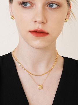 LAZYDAWN Check Pendant Layered Necklace (N033) - 2 Colors