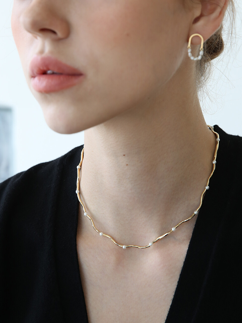 LAZYDAWN Pearl Connect Pipe Necklace