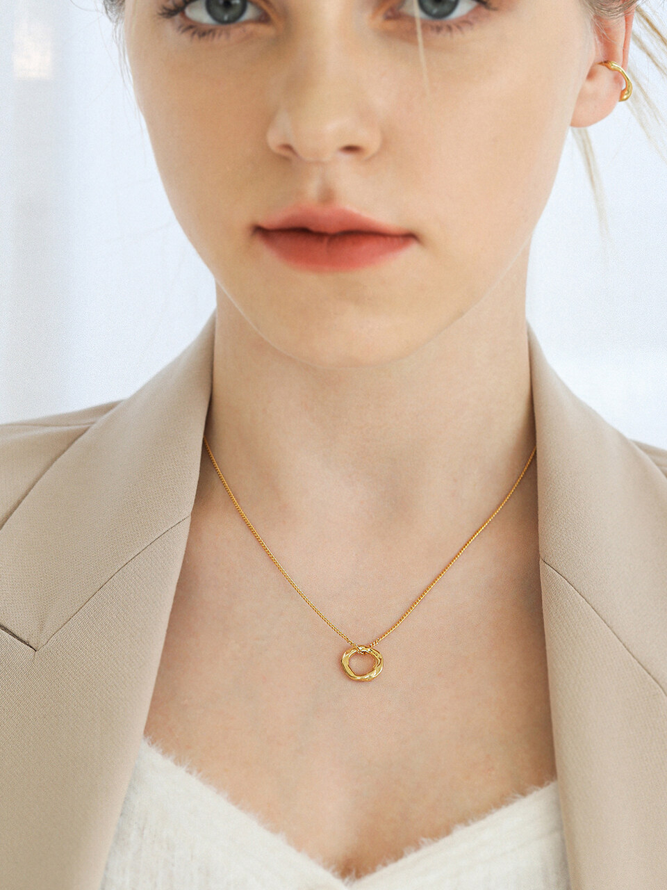 LAZYDAWN Wave Ring Chain Necklace (N037) - 2 Colors