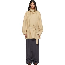 LE17SEPTEMBRE LE17SEPTEMBRE Beige Cotton Draped Funnel Neck Half Trench Coat