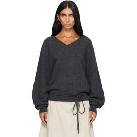 LE17SEPTEMBRE LE17SEPTEMBRE Gray Soft Alpaca Blend Tie V-Neck Knit Sweater