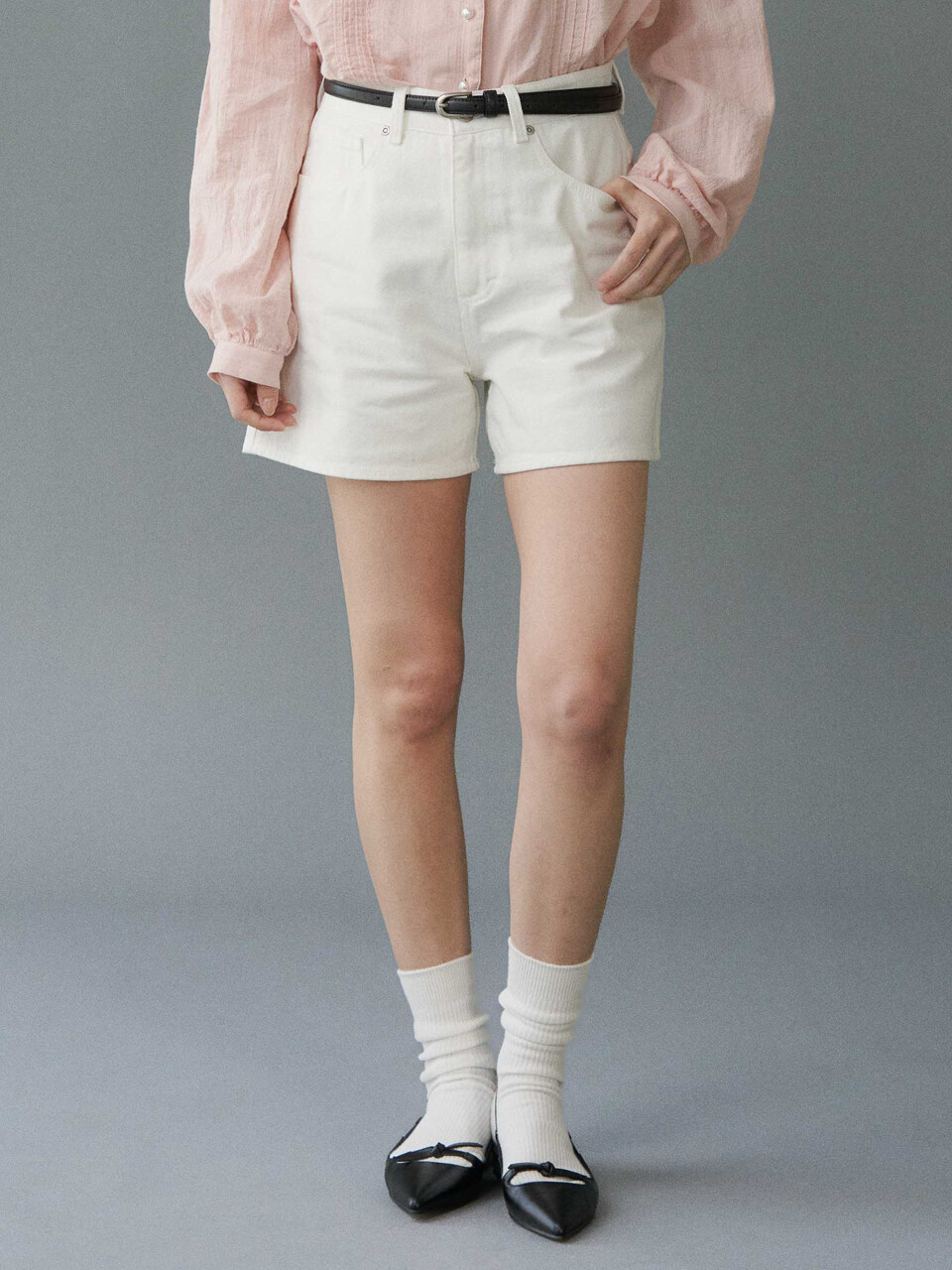 Le abonne Half Denim Pants_White