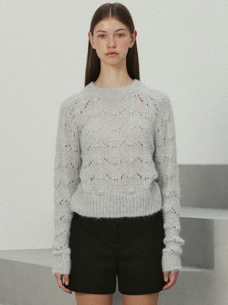 LE alpaca hair blend pointelle raglan pullover (light