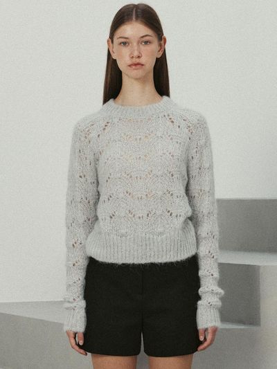 LE alpaca hair blend pointelle raglan pullover (light