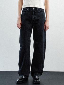LE black denim curved pants (black)