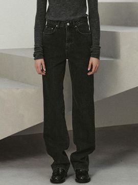 LE black denim straight pants (black)