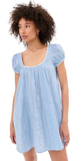 LE BOP LE BOP Babydoll Mini Dress Sky/White Gingham