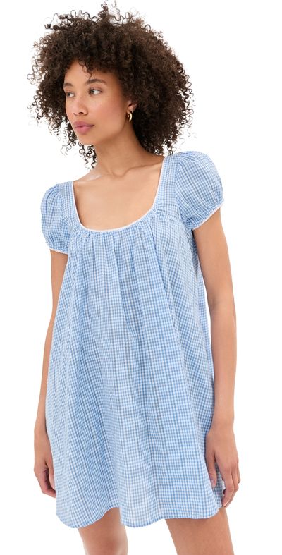 LE BOP LE BOP Babydoll Mini Dress Sky/White Gingham