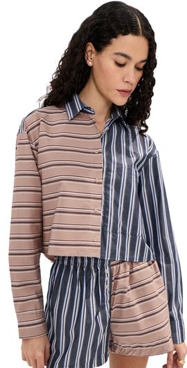 LE BOP LE BOP Collins Button Down Shirt Denim/Khaki Stripe