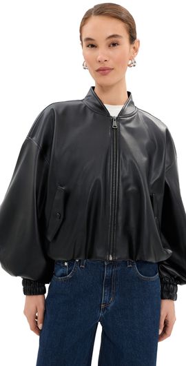 LE BOP LE BOP Dawn Faux Leather Exaggerated Sleeve Jacket Black