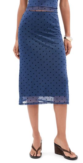 LE BOP LE BOP Emma Skirt Navy Flocked Polka Dot