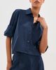 LE BOP LE BOP Felicity Boxy Cropped Poplin Button Down Shirt Navy - 2