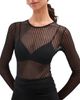 LE BOP LE BOP Hannah Striped Thong Bodysuit Black Striped Mesh - 1