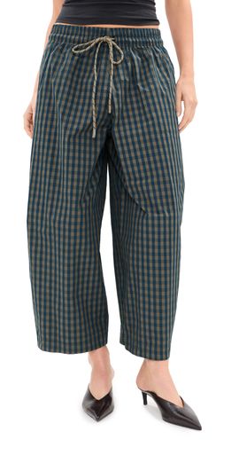 LE BOP LE BOP Marcella Barrel Pants Brown/Blue Gingham