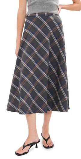 LE BOP LE BOP Myrtle Circle Skirt Charcoal/Blue Plaid