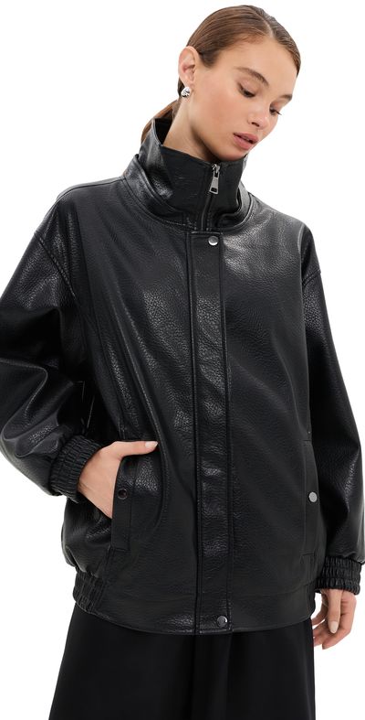 LE BOP LE BOP Pebble Faux Leather Bomber Black