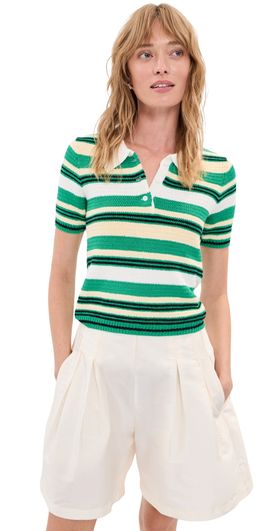 LE BOP LE BOP Stripe Boucle Polo Shirt Kelly Green Multi