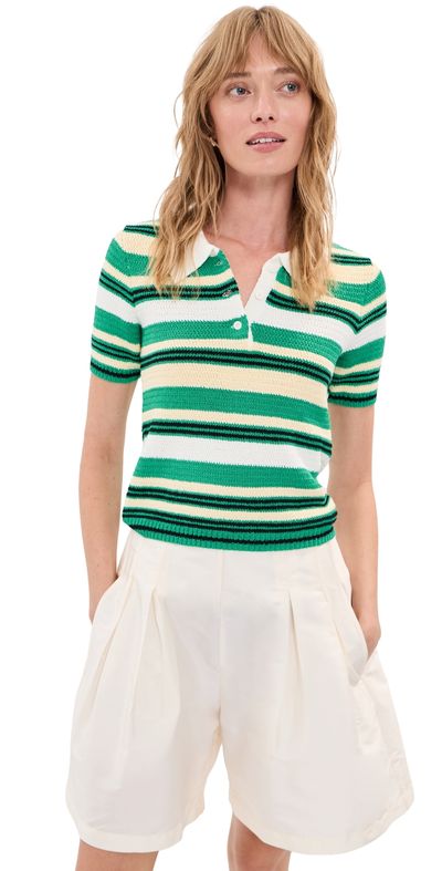 LE BOP LE BOP Stripe Boucle Polo Shirt Kelly Green Multi