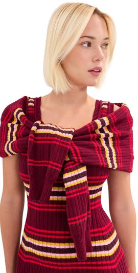 LE BOP LE BOP Teller Convertible Shrug Cardigan Burgundy Stripe Multi