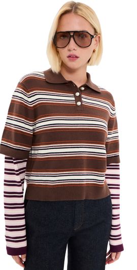 LE BOP LE BOP Wesley Polo Pullover Chocolate Stripe Multi