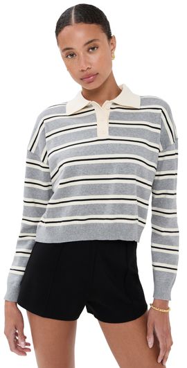 LE BOP LE BOP Zadie Crop Polo Heather Grey Stripe