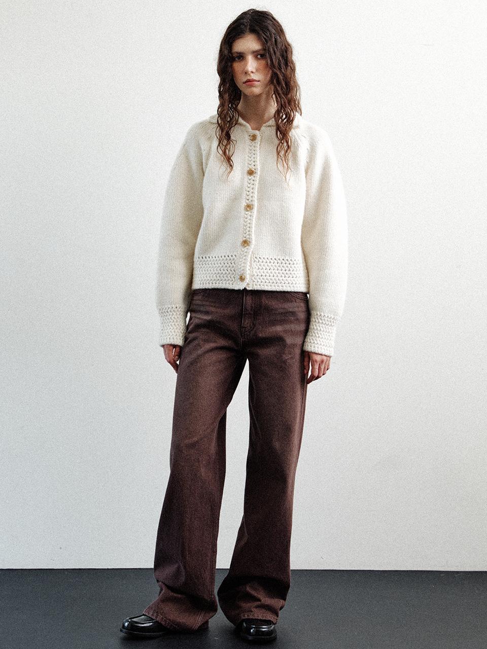 LE brown washed denim pants (brown)