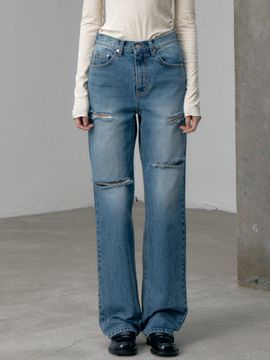 LE Destroyed Mid Denim Pants [Blue]