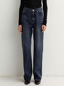LE Double Waist-Band Denim Pants - Navy