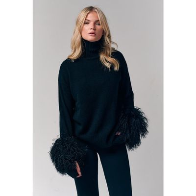 Le Fafo Le Fafo Mongolian Shearling Cuffs Cashmere Sweater