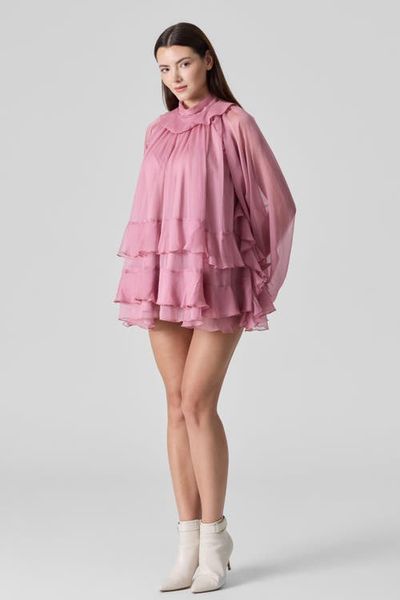 Le Fafo Le Fafo Tiered Ruffle Silk Chiffon Tunic Mini Dress