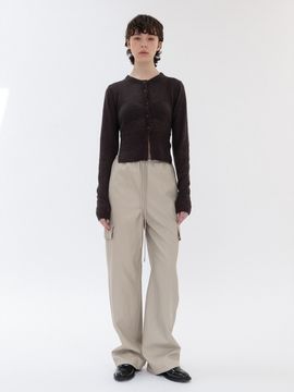 LE Faux Leather Cargo Jogger Pants (Beige)