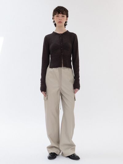 LE Faux Leather Cargo Jogger Pants (Beige)