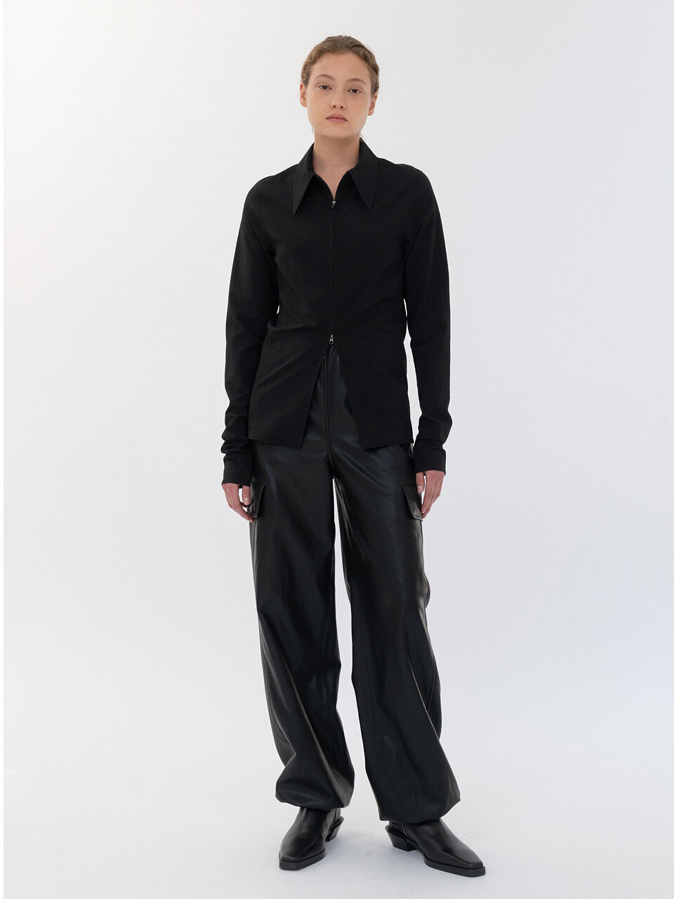 LE Faux Leather Cargo Jogger Pants (Black)