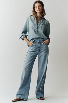 LE JEAN Bottom Column High-Rise Wide-Leg Jeans