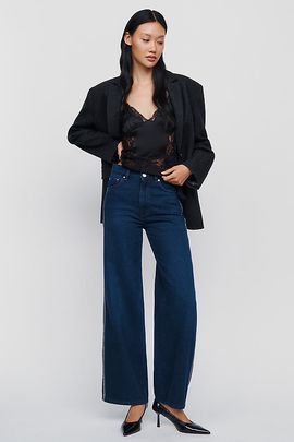 LE JEAN Column Beaded High Rise Wide Leg Jeans