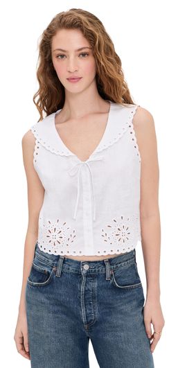 LE JEAN LE JEAN Embroidered Eyelet Sailor Top White